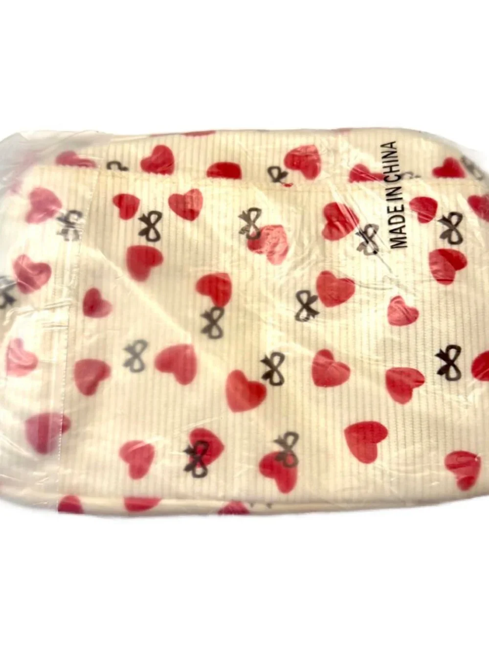 Insulated Heart Lunch Bag Container School Work Travel Cream Corduroy NEW